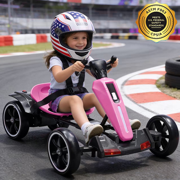 Holaki 12V Kids Electric Go Kart, Battery Powered Ride On Toy with Adjustable Seat, Music & LED Lights, Forward/Backward, EVA Wheels, Pedal Go Kart Electric Car for Kids Boys Girls Ages 3-6