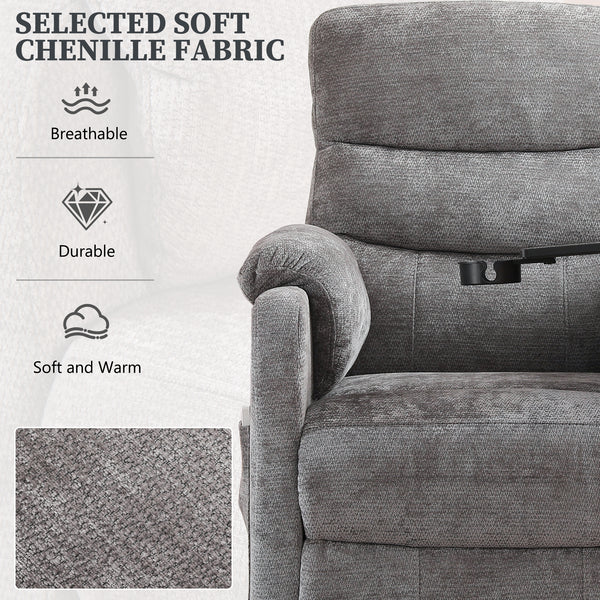 Power Recliner Chair, Nursery Recliner Chair with Swivel Tray Table & Cup Holder, Modern Chenille Fabric Electric Recliner with Side Pocket & Remote for Living Room Small Space