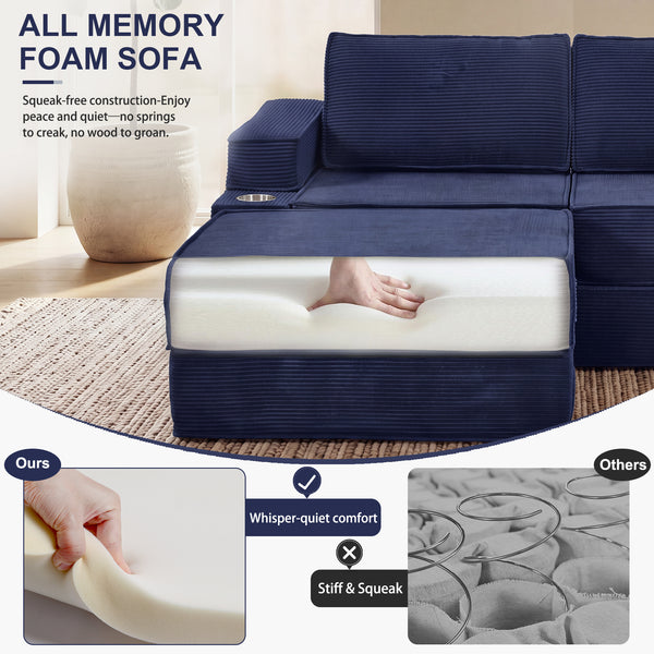 Holaki 5 in 1 Modular Sectional Sofa with Movable Ottoman, L-Shaped Convertible Boneless Couch for Living Room, Corduroy Deep Seat Sofa