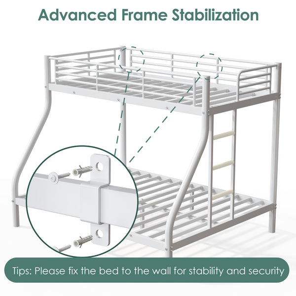 Holaki Twin Over Full Metal Bunk Bed, with Built in Ladder & Guardrails Metal Bunk Bed Frame, Noise Free & Easy Assembly Strudy Metal Bunk Bed with Support Leg
