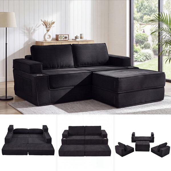 Holaki 5 in 1 Modular Sectional Sofa with Movable Ottoman, L-Shaped Convertible Boneless Couch for Living Room, Corduroy Deep Seat Sofa