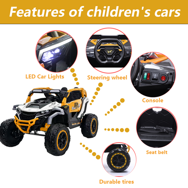 Holaki 12V Ride on Car Toys UTV, Kids Cars Wheel Electric Power with Remote Control, USB, Bluetooth, Music, 4 Wheels Suspension, LED Light, 2 Seater Electric Vehicles for Boy Girl Age 3-6