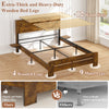 Wood Queen Bed Frame with Headboard, Holaki Rustic Farmhouse Platform Bed Frame with USB Port & 2 Foldable Side Storage Rack, 12 Wood Slats Support, No Box Spring Needed, Easy Assembly