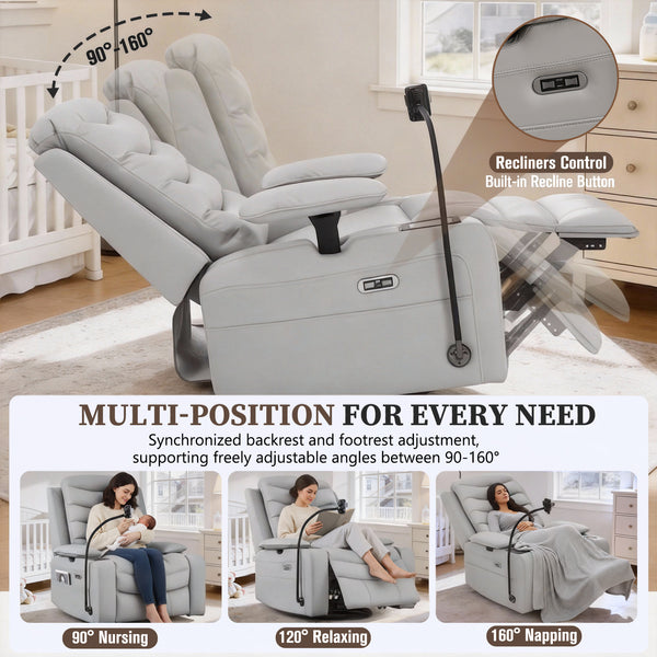 Holaki Power Recliner Chair, 270° Swivel Recliner with Heat & Lumbar Support, Modern Chenille Rocker Recliner Nursery Chair with Smart Cup Holder & Adjustable Armrests for Nursing