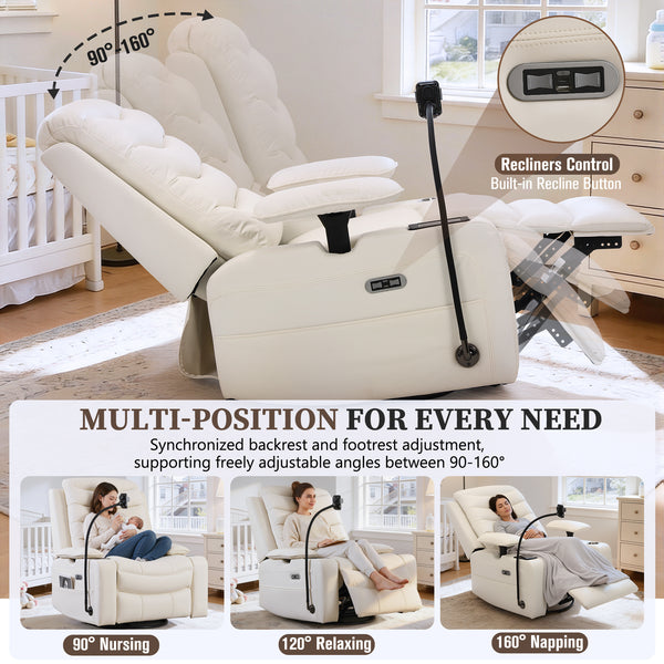Holaki Power Recliner Chair, 270° Swivel Recliner with Heat & Lumbar Support, Modern Chenille Rocker Recliner Nursery Chair with Smart Cup Holder & Adjustable Armrests for Nursing