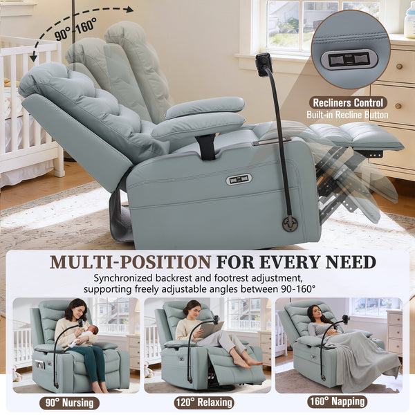 Holaki Power Recliner Chair, 270° Swivel Recliner with Heat & Lumbar Support, Modern Chenille Rocker Recliner Nursery Chair with Smart Cup Holder & Adjustable Armrests for Nursing