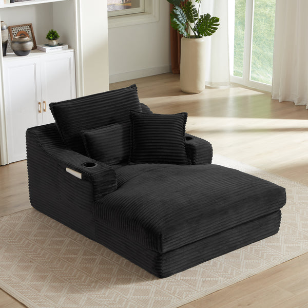 68" Oversized Chaise Lounge Chair Indoor, Comfy Deep Seat Sleeper Cloud Couch with 2 Cup Holder & Throw Pillow, Upholstered Deep Seat Accent Chair for Living Room, No Assembly Required
