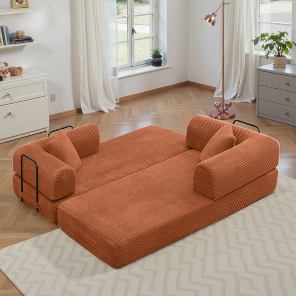 Convertible Floor Sofa Bed, Holaki 63" Foldable Compression Loveseat Lounge Sleeper Sofa with Pillow & Fixed-Shape Frame, Corduroy Folding Boneless Sofa Couch for Living Room, Small Space