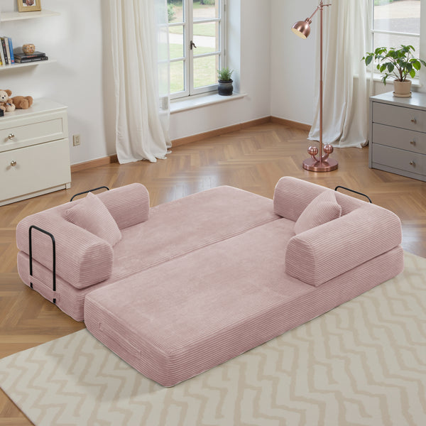 Convertible Floor Sofa Bed, Holaki 63" Foldable Compression Loveseat Lounge Sleeper Sofa with Pillow & Fixed-Shape Frame, Corduroy Folding Boneless Sofa Couch for Living Room, Small Space