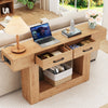 Holaki 63" Long Console Tables with Outlet, LED Strip & 2 Drawers, Modern Farmhouse Entryway Table with 20 Static Colors & 20 Changing Modes for Living Room, Office