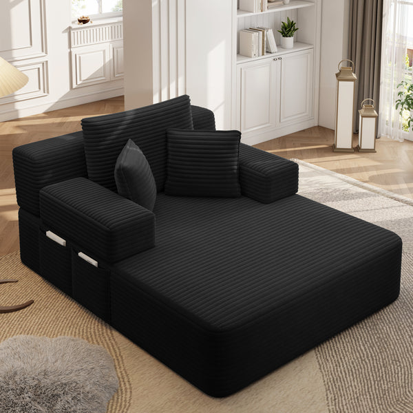 Oversized Chaise Lounge Chair Indoor, Holaki 2 in 1 Convertible Sofa Bed with 3 Pillows & Side Pocket, Corduroy Upholstered Sleeper Sofa Bed for Small Spaces Living Room Apartment