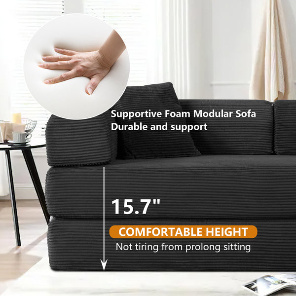 Convertible Floor Sofa Bed, Holaki 63" Foldable Compression Loveseat Lounge Sleeper Sofa with Pillow & Fixed-Shape Frame, Corduroy Folding Boneless Sofa Couch for Living Room, Small Space