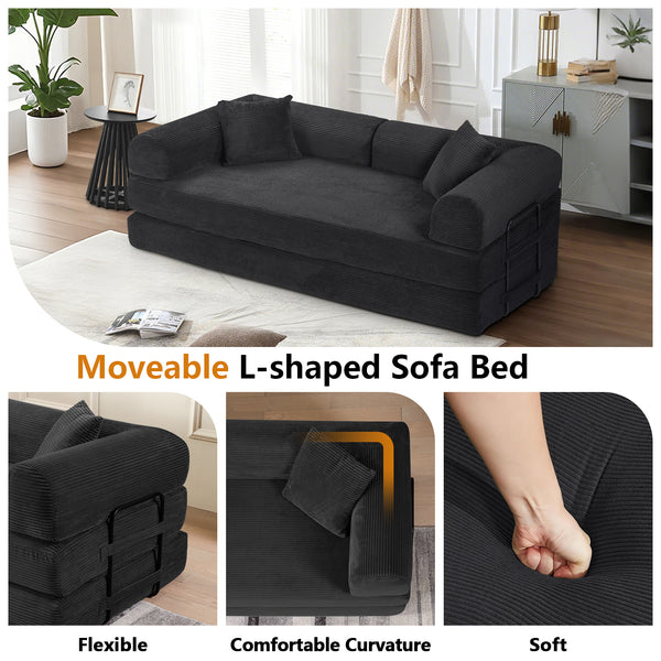 Convertible Floor Sofa Bed, Holaki 63" Foldable Compression Loveseat Lounge Sleeper Sofa with Pillow & Fixed-Shape Frame, Corduroy Folding Boneless Sofa Couch for Living Room, Small Space