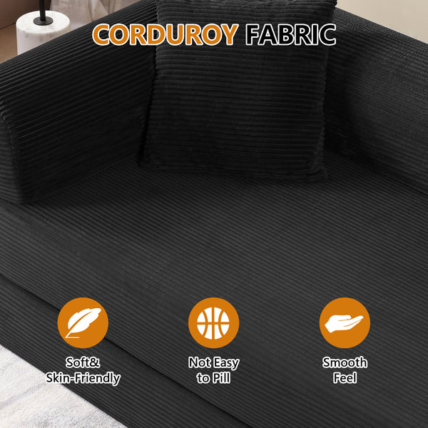 Convertible Floor Sofa Bed, Holaki 63" Foldable Compression Loveseat Lounge Sleeper Sofa with Pillow & Fixed-Shape Frame, Corduroy Folding Boneless Sofa Couch for Living Room, Small Space