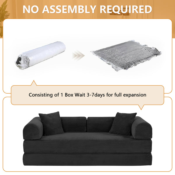 Convertible Floor Sofa Bed, Holaki 63" Foldable Compression Loveseat Lounge Sleeper Sofa with Pillow & Fixed-Shape Frame, Corduroy Folding Boneless Sofa Couch for Living Room, Small Space