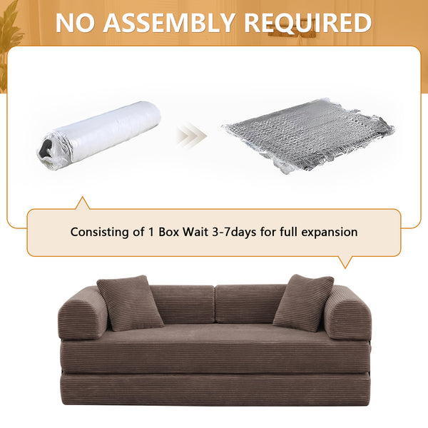 Convertible Floor Sofa Bed, Holaki 63" Foldable Compression Loveseat Lounge Sleeper Sofa with Pillow & Fixed-Shape Frame, Corduroy Folding Boneless Sofa Couch for Living Room, Small Space