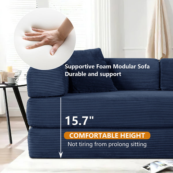 Convertible Floor Sofa Bed, Holaki 63" Foldable Compression Loveseat Lounge Sleeper Sofa with Pillow & Fixed-Shape Frame, Corduroy Folding Boneless Sofa Couch for Living Room, Small Space