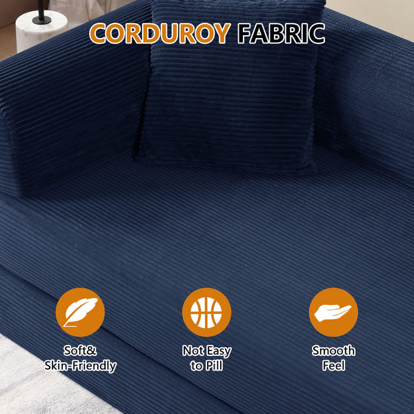 Convertible Floor Sofa Bed, Holaki 63" Foldable Compression Loveseat Lounge Sleeper Sofa with Pillow & Fixed-Shape Frame, Corduroy Folding Boneless Sofa Couch for Living Room, Small Space