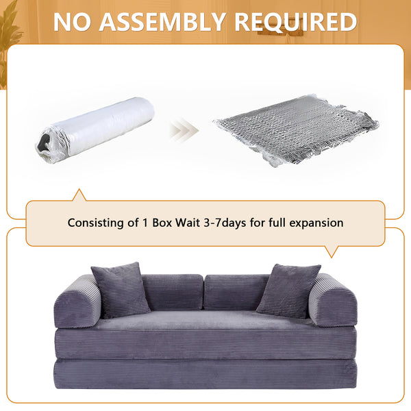 Convertible Floor Sofa Bed, Holaki 63" Foldable Compression Loveseat Lounge Sleeper Sofa with Pillow & Fixed-Shape Frame, Corduroy Folding Boneless Sofa Couch for Living Room, Small Space