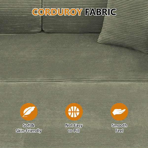 Convertible Floor Sofa Bed, Holaki 63" Foldable Compression Loveseat Lounge Sleeper Sofa with Pillow & Fixed-Shape Frame, Corduroy Folding Boneless Sofa Couch for Living Room, Small Space