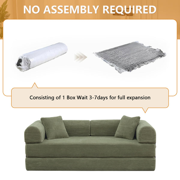 Convertible Floor Sofa Bed, Holaki 63" Foldable Compression Loveseat Lounge Sleeper Sofa with Pillow & Fixed-Shape Frame, Corduroy Folding Boneless Sofa Couch for Living Room, Small Space