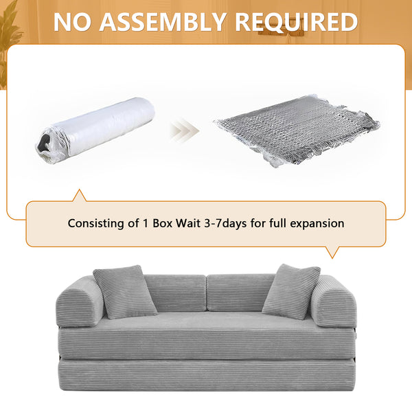 Convertible Floor Sofa Bed, Holaki 63" Foldable Compression Loveseat Lounge Sleeper Sofa with Pillow & Fixed-Shape Frame, Corduroy Folding Boneless Sofa Couch for Living Room, Small Space