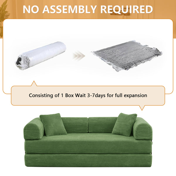 Convertible Floor Sofa Bed, Holaki 63" Foldable Compression Loveseat Lounge Sleeper Sofa with Pillow & Fixed-Shape Frame, Corduroy Folding Boneless Sofa Couch for Living Room, Small Space