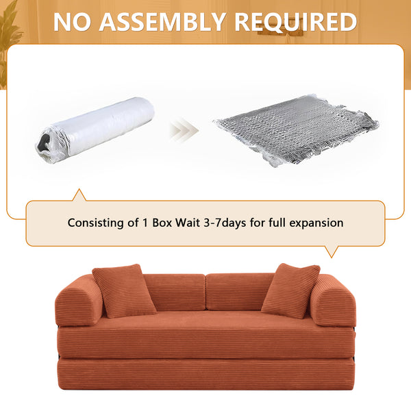 Convertible Floor Sofa Bed, Holaki 63" Foldable Compression Loveseat Lounge Sleeper Sofa with Pillow & Fixed-Shape Frame, Corduroy Folding Boneless Sofa Couch for Living Room, Small Space