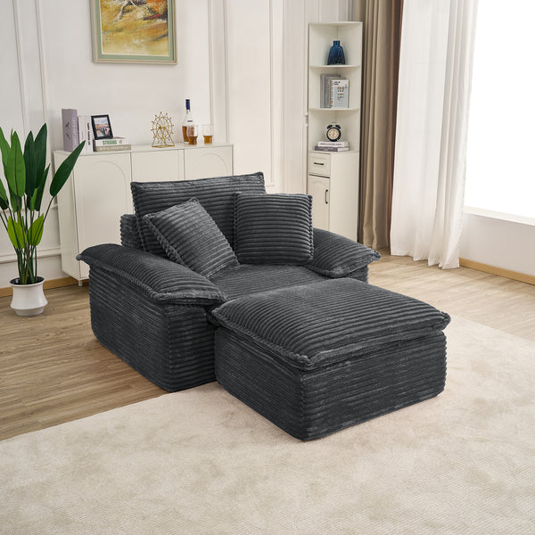 47" Oversized Chaise Lounge Chair Indoor, Holaki Fluffy Corduroy Upholstered Springs Sofa Bed with Ottoman & Pillows, Modern Comfy Cloud Sofas Couches for Living Room, Bedroom