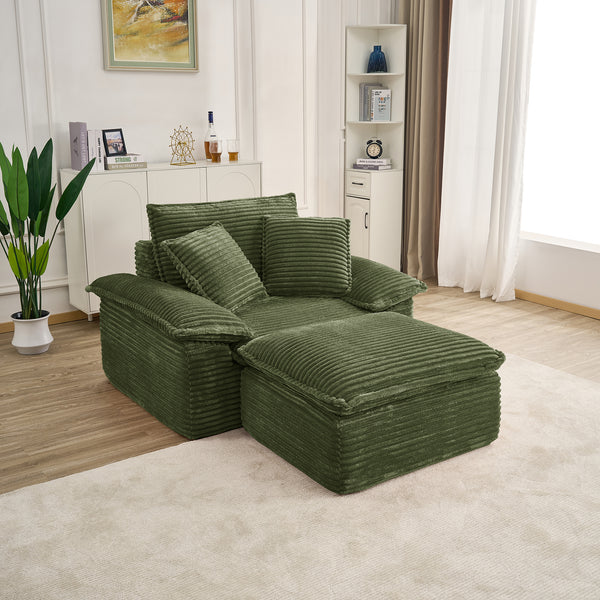 47" Oversized Chaise Lounge Chair Indoor, Holaki Fluffy Corduroy Upholstered Springs Sofa Bed with Ottoman & Pillows, Modern Comfy Cloud Sofas Couches for Living Room, Bedroom