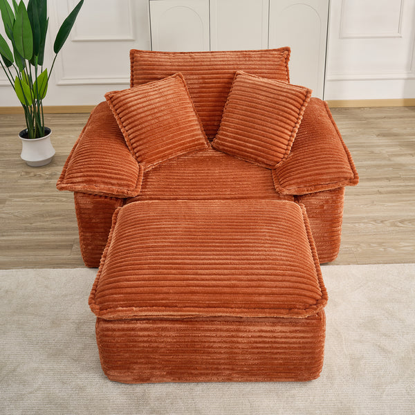 47" Oversized Chaise Lounge Chair Indoor, Holaki Fluffy Corduroy Upholstered Springs Sofa Bed with Ottoman & Pillows, Modern Comfy Cloud Sofas Couches for Living Room, Bedroom