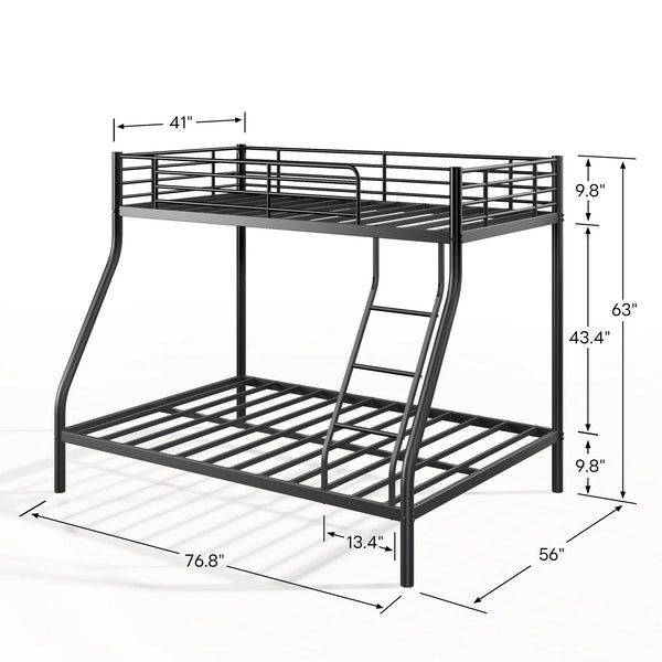 Holaki Twin Over Full Metal Bunk Bed, with Built in Ladder & Guardrails Metal Bunk Bed Frame, Noise Free & Easy Assembly Strudy Metal Bunk Bed with Support Leg