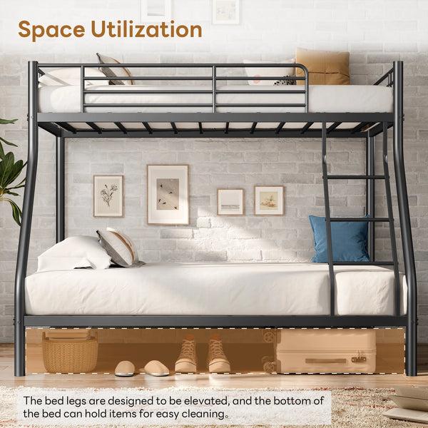 Holaki Twin Over Full Metal Bunk Bed, with Built in Ladder & Guardrails Metal Bunk Bed Frame, Noise Free & Easy Assembly Strudy Metal Bunk Bed with Support Leg