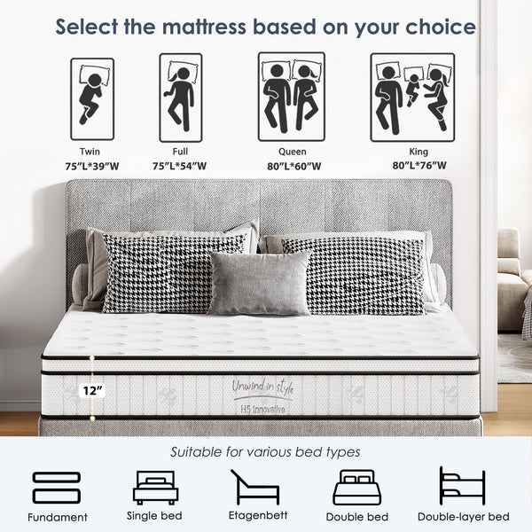 Holaki Full Size Mattress, 12 Inch Full Hybrid Memory Foam Mattress in a Box with Pocket Springs for Cool Night & Pressure Relief, Medium Firm, CertiPUR-US, OEKO-TEX