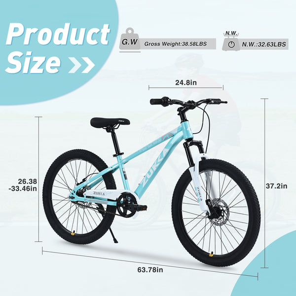 Holaki 24-Inch Kids Mountain Bike for Boys & Girls Ages 9–12, Durable Steel Frame Kid Bicycle with Suspension Fork, Double Disc Brakes, Adjustable Saddle & Handlebar