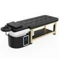 All-in-One Head Spa Massage Table with Steam Fumigation & Water Circulation - Stationary Salon Facial Bed with Gold Steel Frame, Beige PU Leather for Scalp Treatments