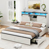 Holaki Farmhouse Queen Size Bed Frame with Storage Headboard, 2 Drawers, Charging Station & RGB LED Lights, Wood Platform Bed with Shelves & Hidden Storage, No Box Spring Required, Dark Brown