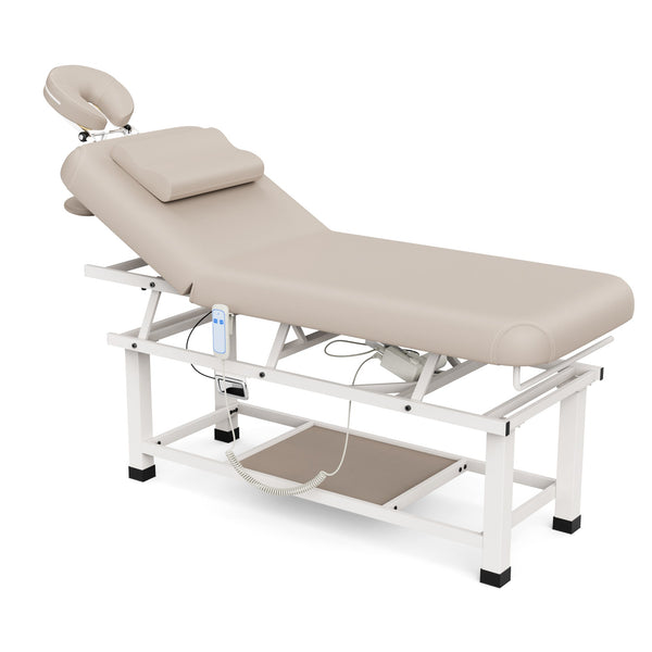Holaki 75" Electric Massage Table with Adjustable Backrest and Storage Shelf, Height Adjustable Heavy Duty PU Leather Spa Treatment Bed