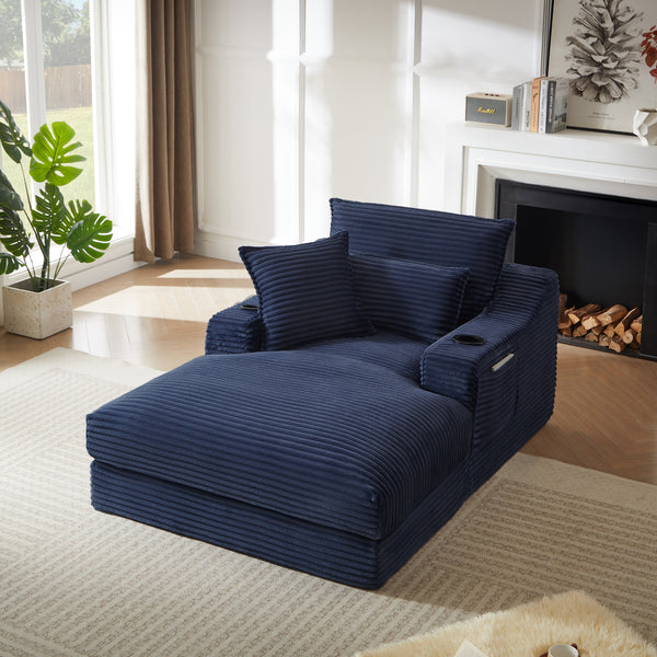 68" Oversized Chaise Lounge Chair Indoor, Comfy Deep Seat Sleeper Cloud Couch with 2 Cup Holder & Throw Pillow, Upholstered Deep Seat Accent Chair for Living Room, No Assembly Required