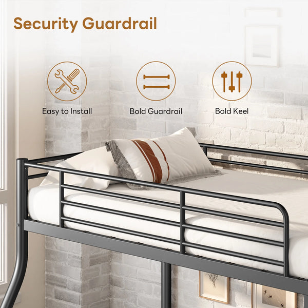 Holaki Twin Over Full Metal Bunk Bed, with Built in Ladder & Guardrails Metal Bunk Bed Frame, Noise Free & Easy Assembly Strudy Metal Bunk Bed with Support Leg