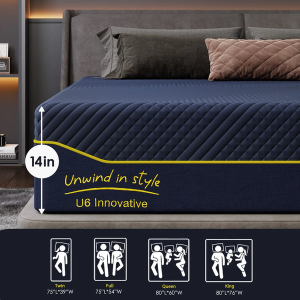 Mattress, Holaki Gel Memory Foam with Bamboo Charcoal Silicone Mattress in a Box, Medium Firm, CertiPUR-US