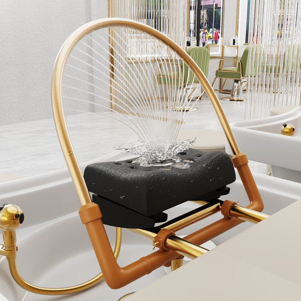 All-in-One Head Spa Massage Table with Steam Fumigation & Water Circulation - Stationary Salon Facial Bed with Gold Steel Frame, Beige PU Leather for Scalp Treatments