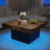 35.43" Coffee Table, Holaki Farmhouse Square Coffee Table with 2 Large Storage Drawers and LED Light, Thick Tabletop Wooden Coffee Table for Living Room Office, Black